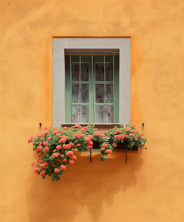 Picturesque European Window with Geraniums