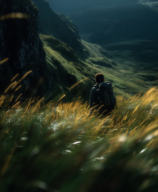 Hiker in Golden Grass