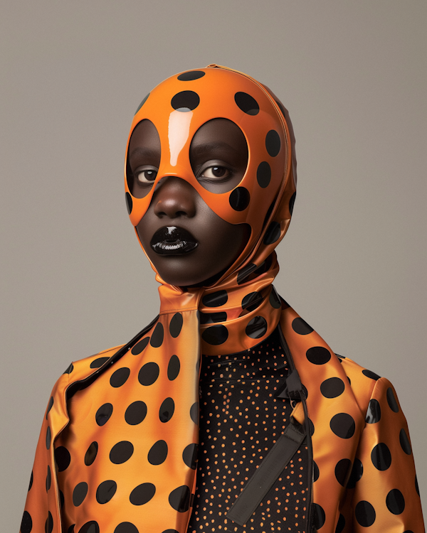 Bold Orange Polka-dotted Outfit with Hood