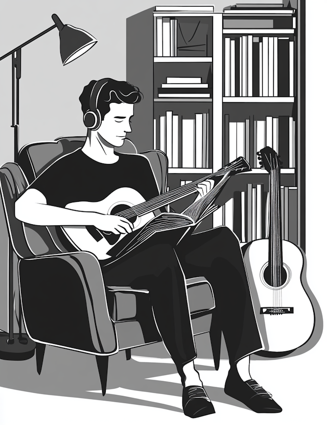 Man Playing Guitar in Cozy Room