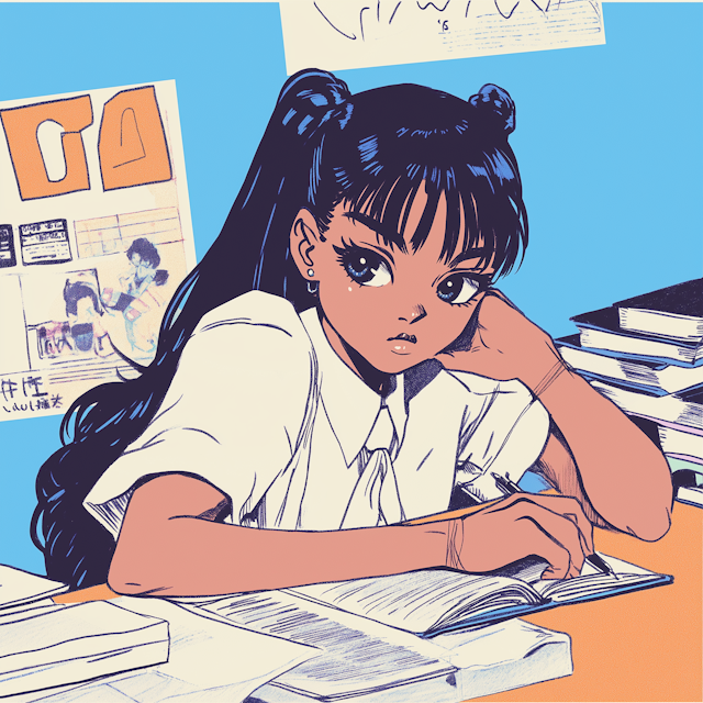 Animated Girl Studying