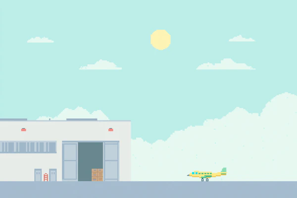 Pixel Art Airplane Hangar Scene