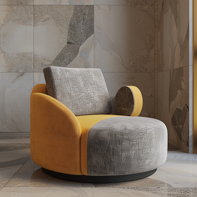 Modern Mustard Yellow Armchair against Marble Wall