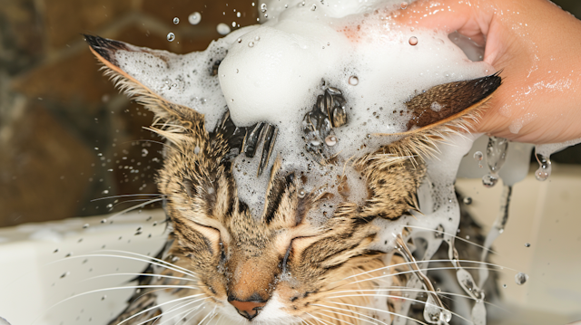 Cat Bathing Close-Up