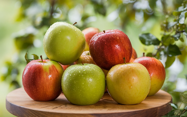 Fresh Apples on Wooden Platter