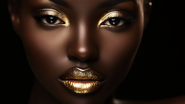 Close-up of Face with Gold Makeup