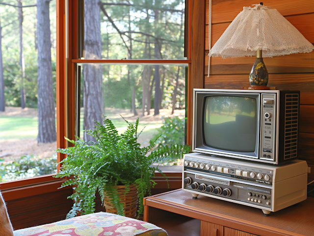 Retro Television and Fern Indoor Serenity