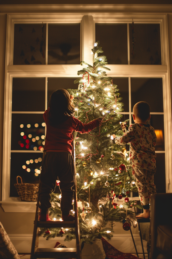 Children Decorating Christmas Tree
