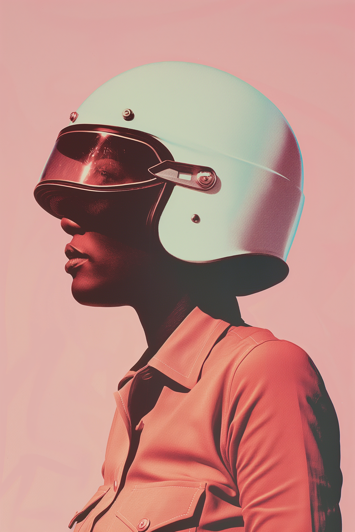 Mysterious Woman in Teal Motorcycle Helmet