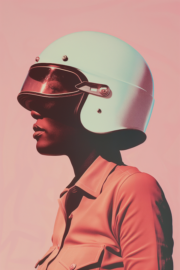 Mysterious Woman in Teal Motorcycle Helmet