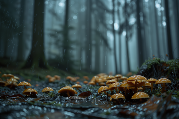 Ethereal Rain Shower in Lush Forest