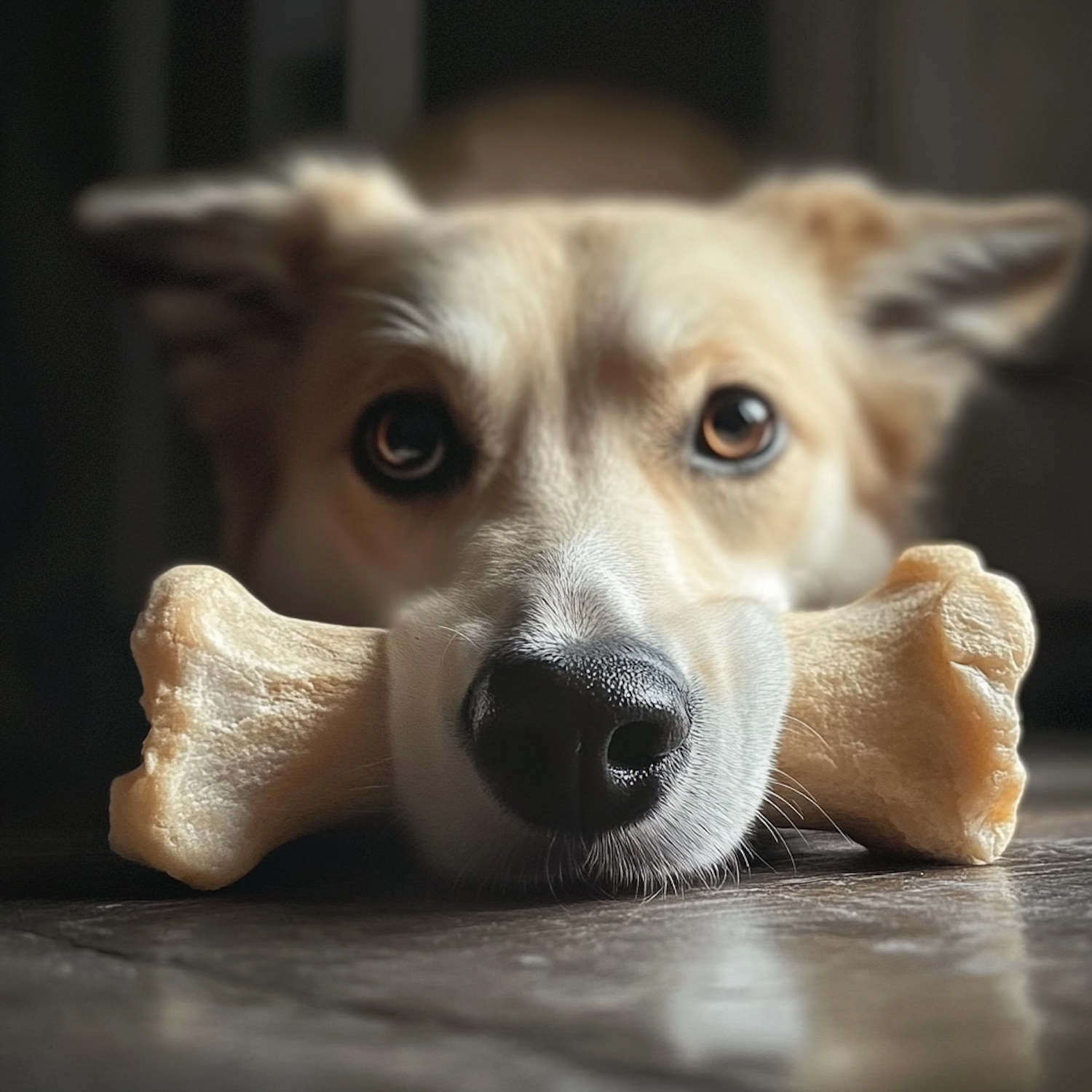 Close-up of a Dog with Bone