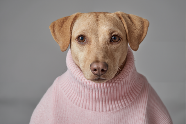 Dog in Pink Sweater