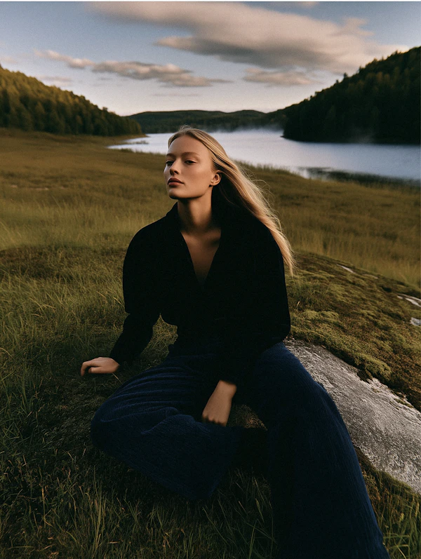 Woman by Tranquil Lake