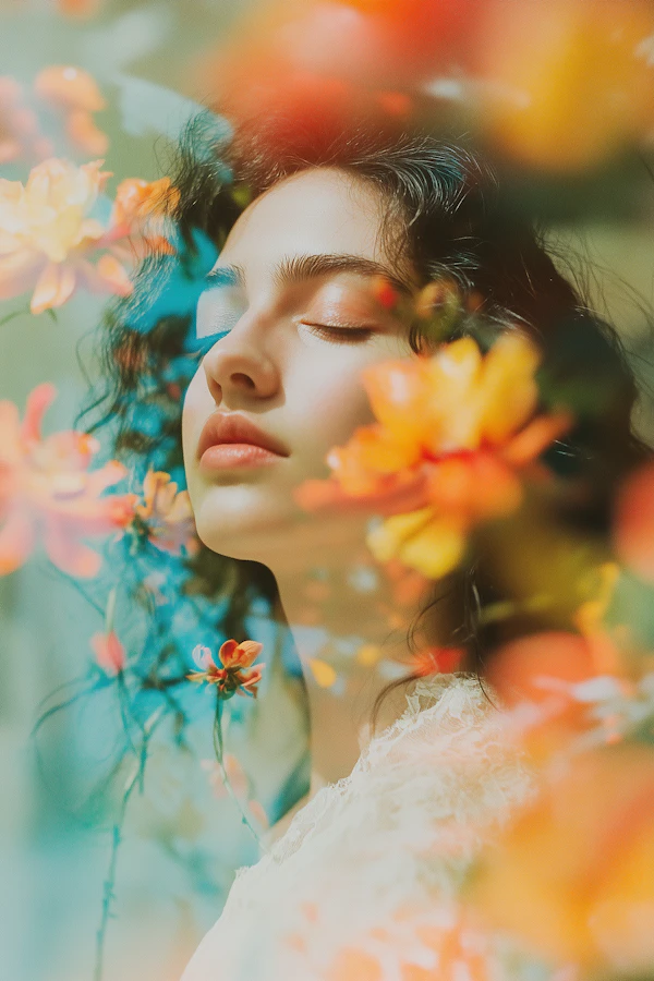 Serene Portrait with Flowers