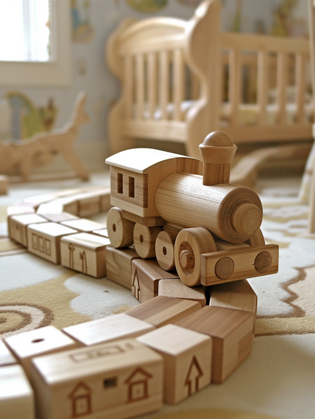 Wooden Toy Train Set in Child's Room