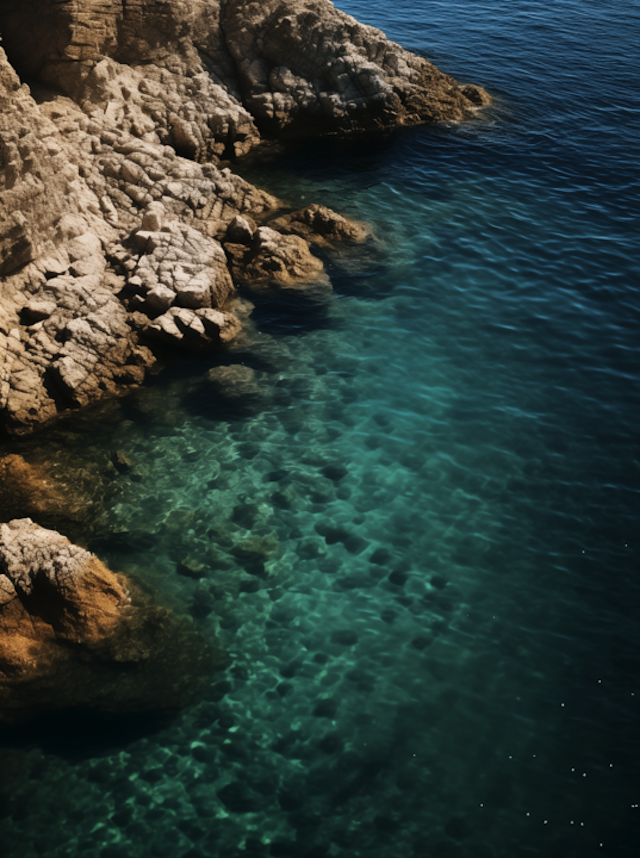 Sunlit Cliffs at Serene Deep Blue Coast