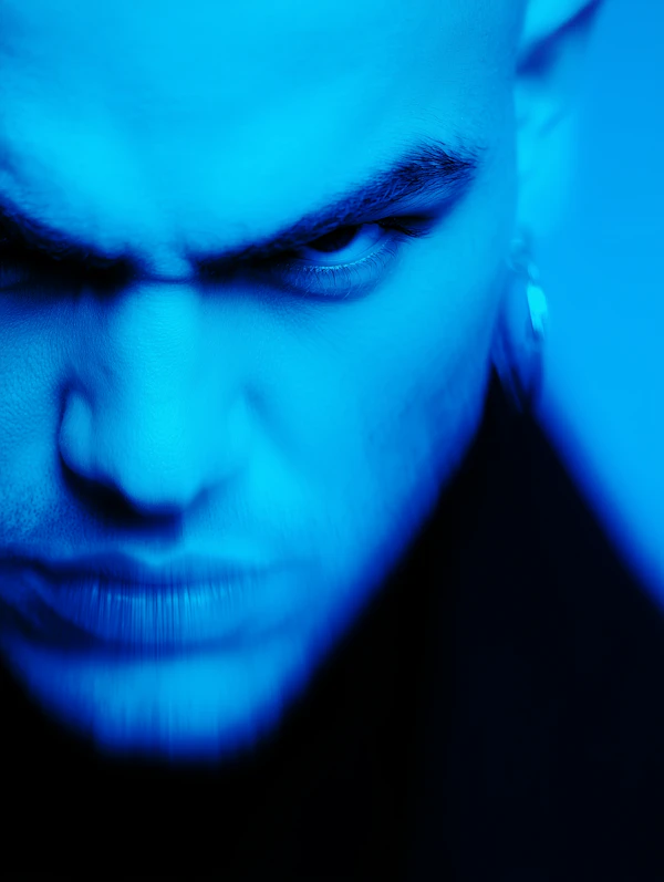 Blue Lit Intense Portrait