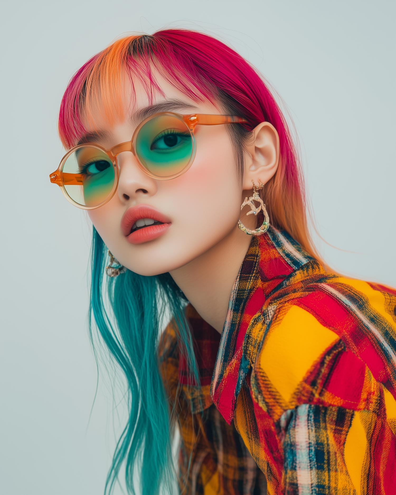 Vibrant Portrait with Multicolored Hair