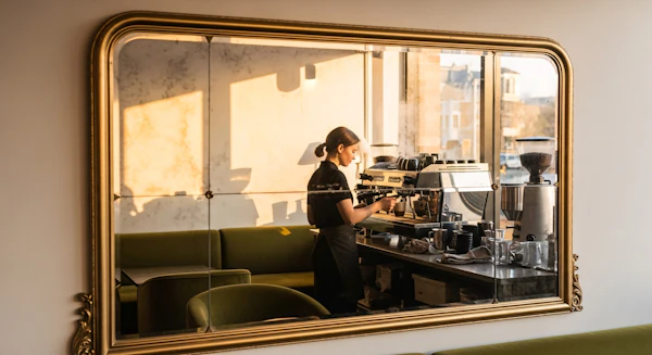 Barista in Golden Mirror