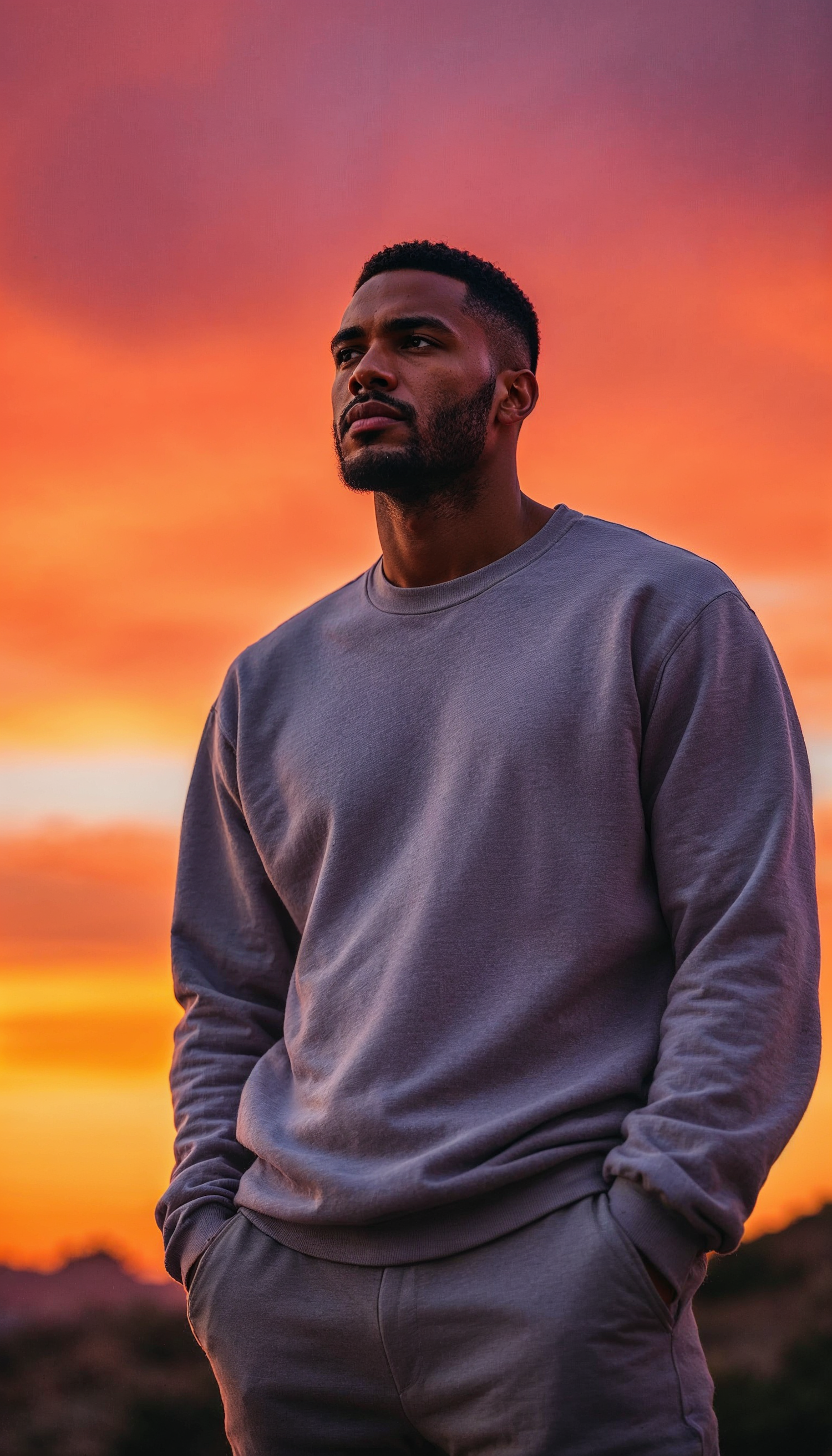 Contemplative Man at Sunset