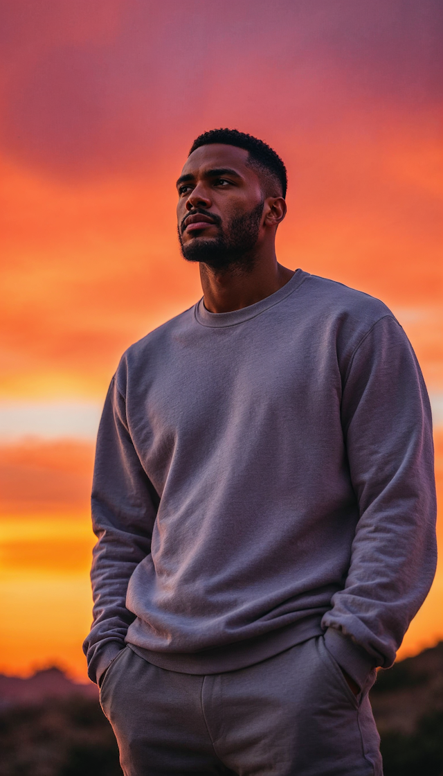 Contemplative Man at Sunset