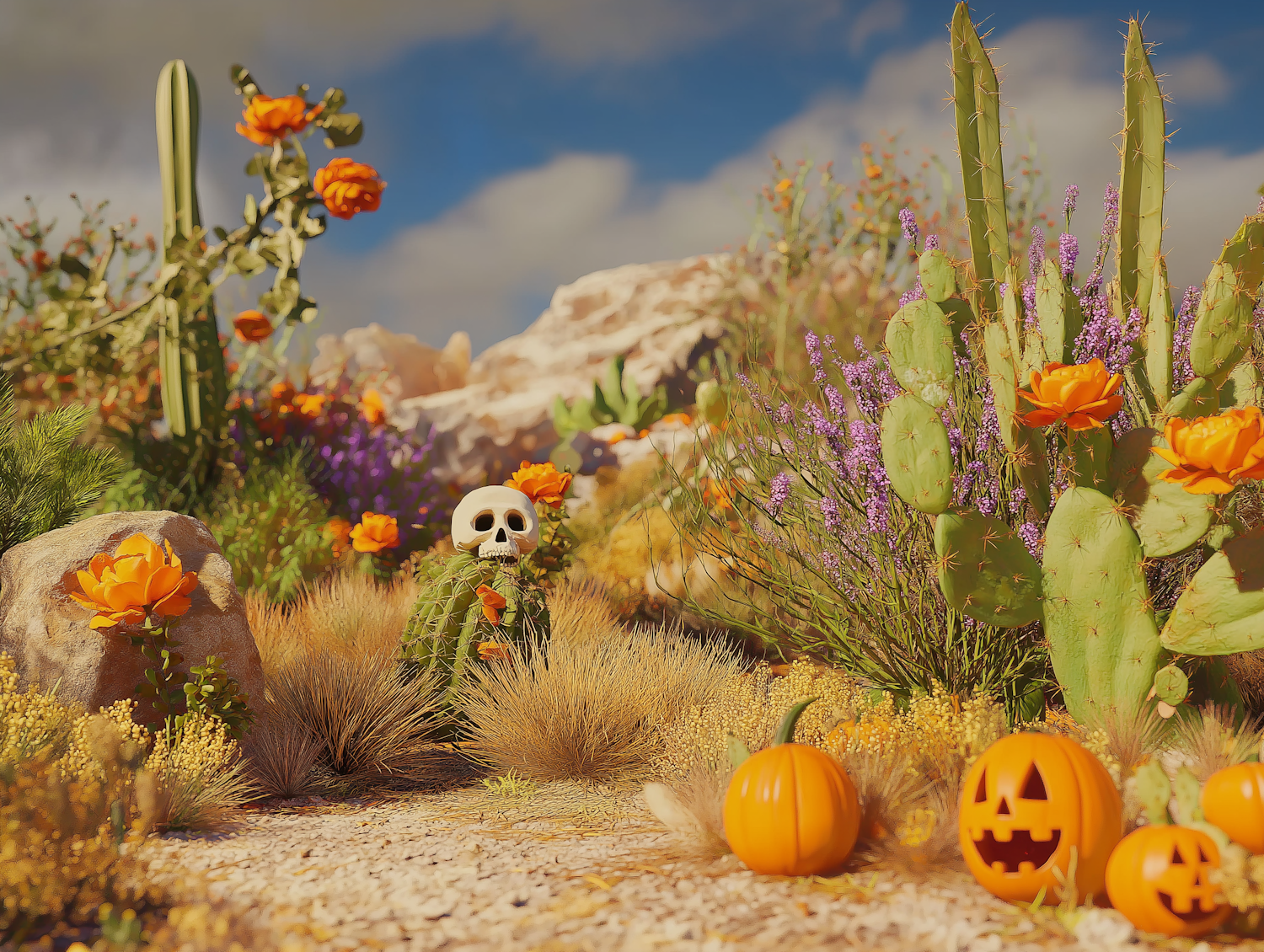 Vibrant Desert Halloween Scene