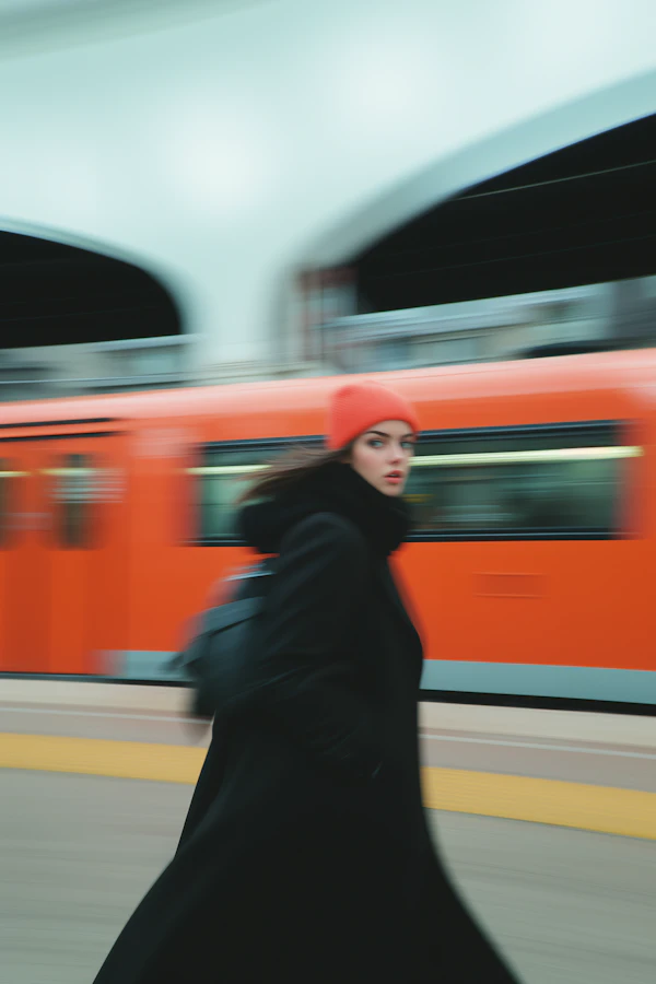 Woman in Motion with Train