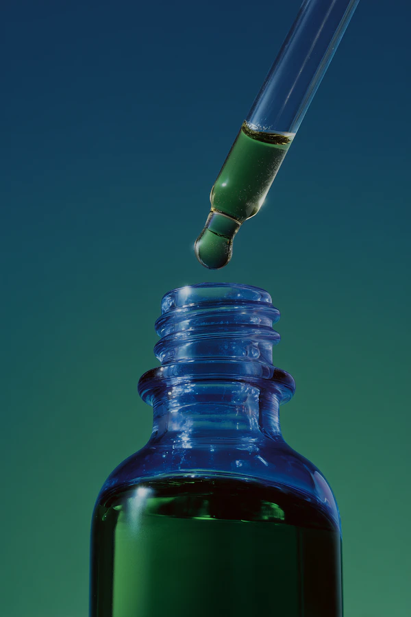 Blue Glass Bottle Close-Up