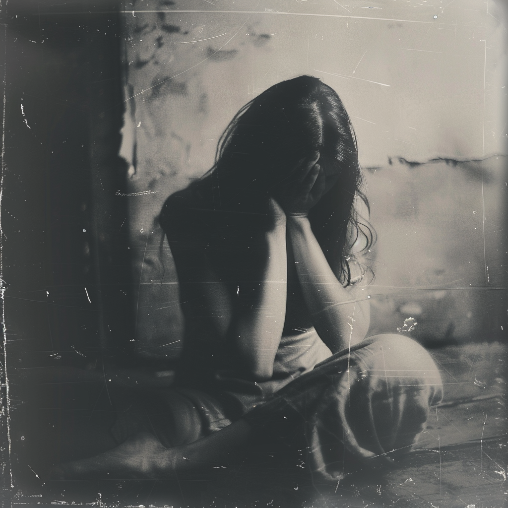Distressed Woman in Monochrome Photo on Lummi