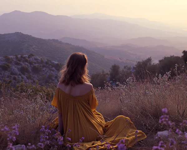 Contemplative Dawn Amidst Wildflowers