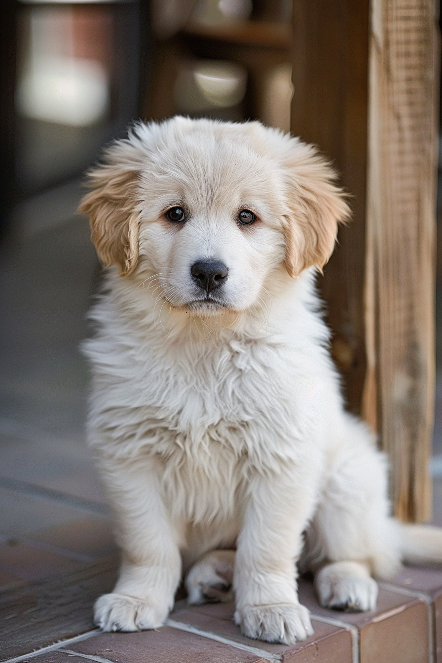 Cream-Colored Puppy on Tiled Floor