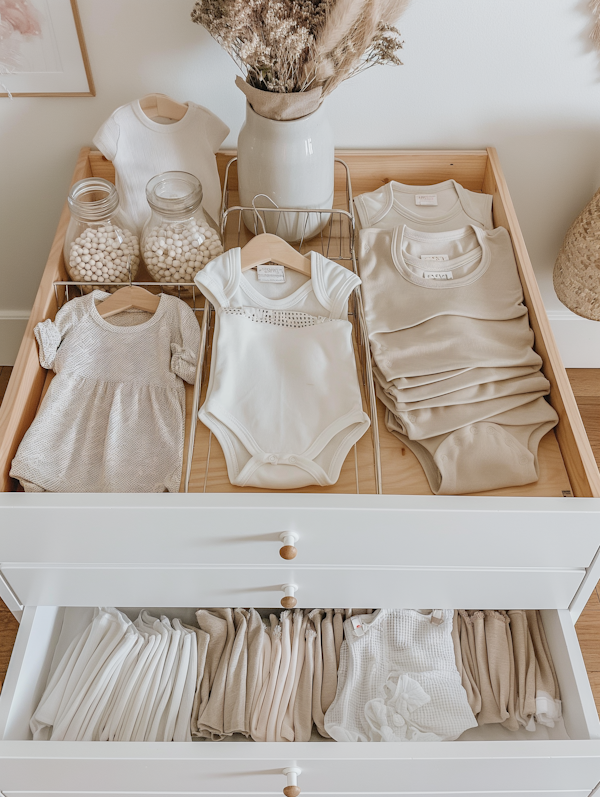 Organized Baby Drawer with Clothing and Accessories