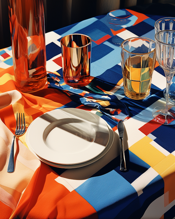 Geometric Elegance: A Vibrant Festive Dining Setting