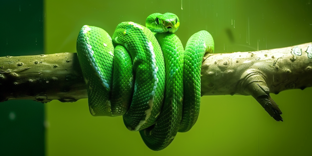 Vibrant Green Snake on Branch