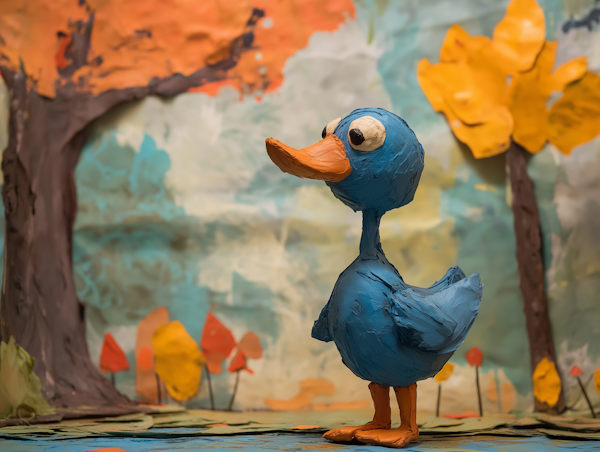 Claymation Blue Duck in Autumn Setting