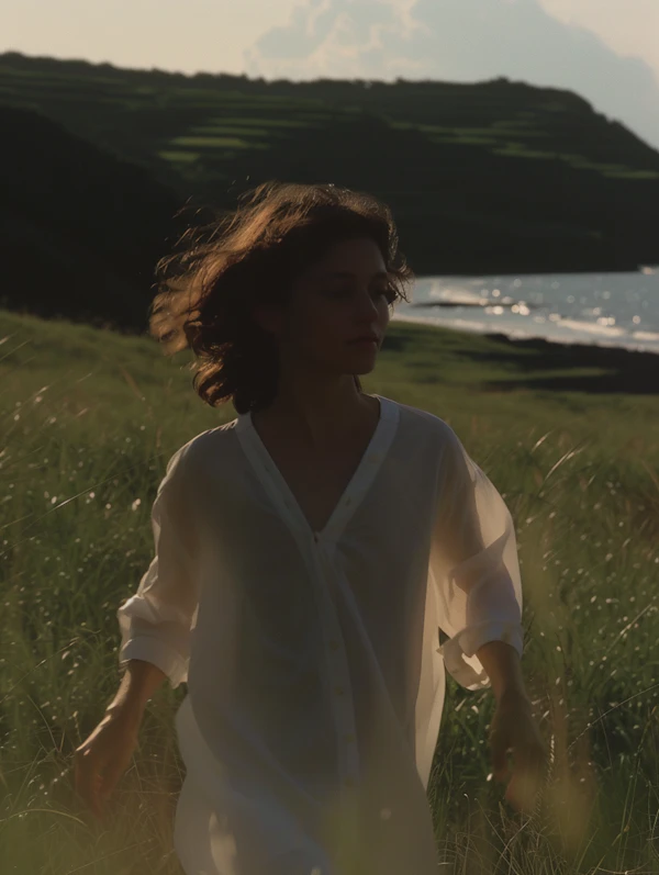 Woman in Coastal Field