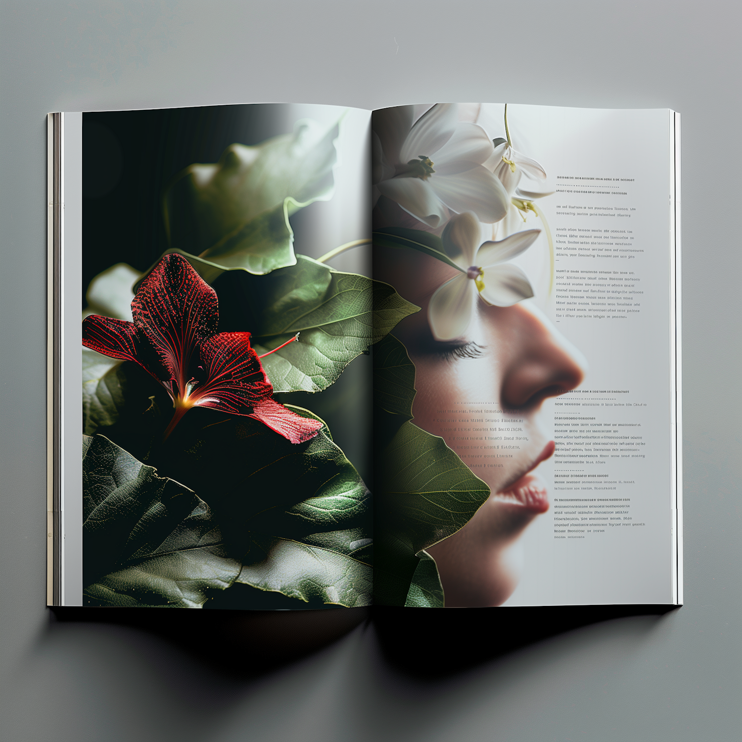 Artistic Magazine Spread with Flower and Woman Profile