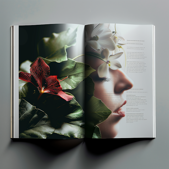 Artistic Magazine Spread with Flower and Woman Profile