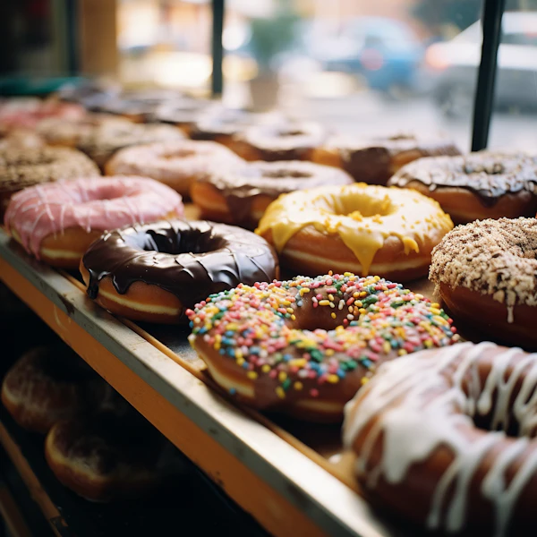 Assorted Gourmet Donuts Display