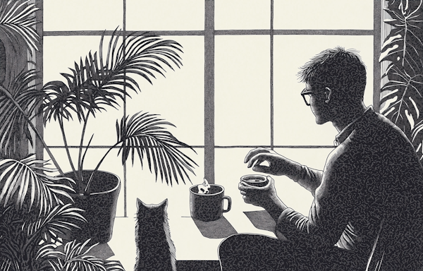 Tranquil Indoor Scene with Man and Cat