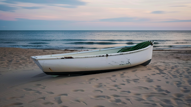 Solitary Boat on Sandy Beach