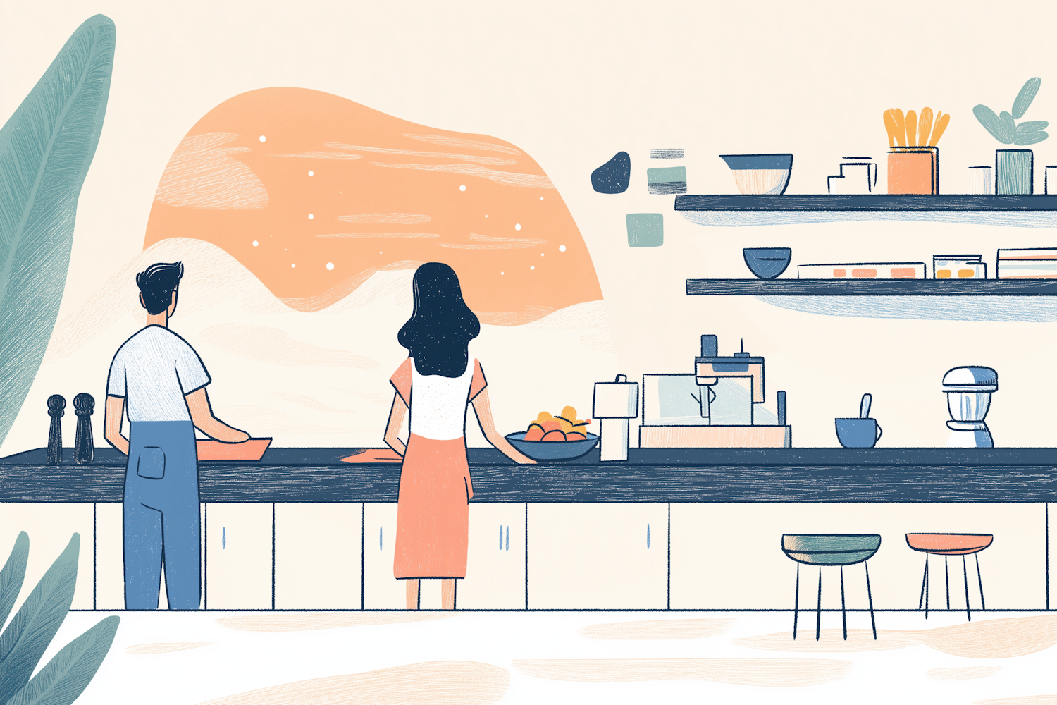 Serene Domestic Kitchen Illustration