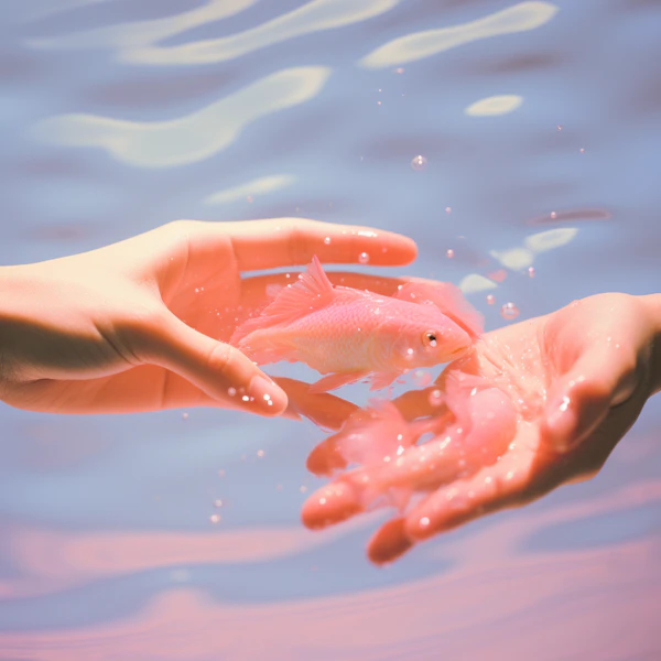 Hands Holding Pink Fish
