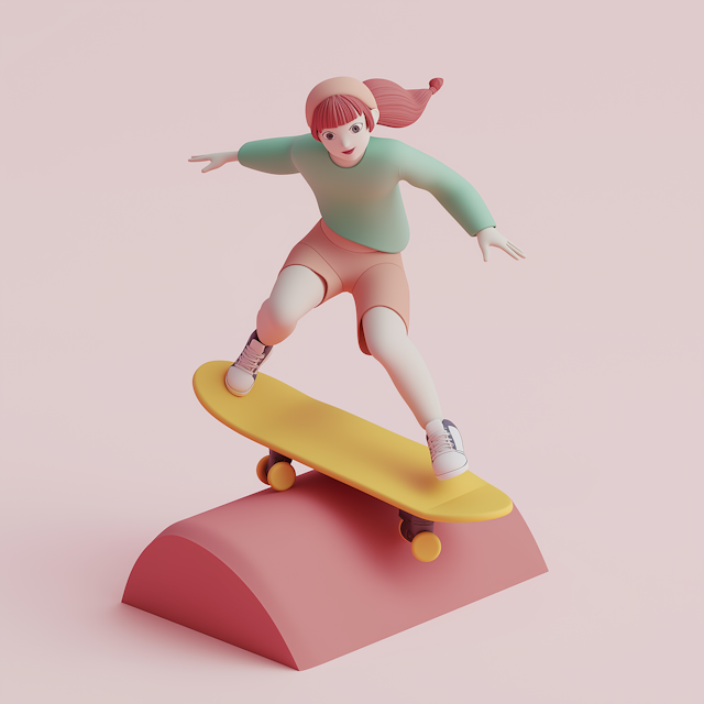 Girl Skateboarding 3D Art