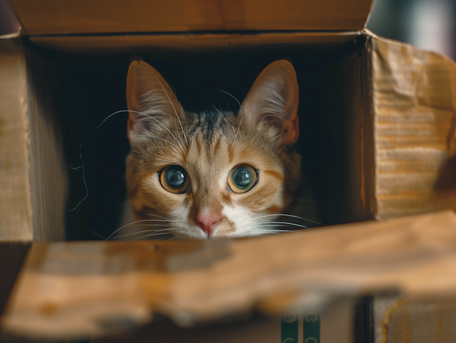 Curious Cat in Cardboard Box