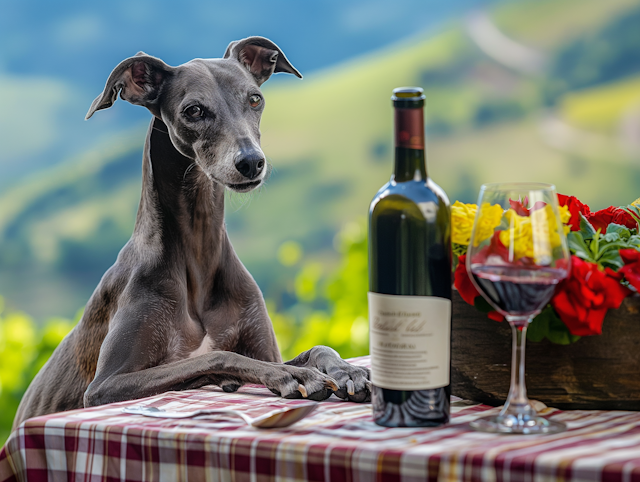 Italian Greyhound at a Picturesque Table