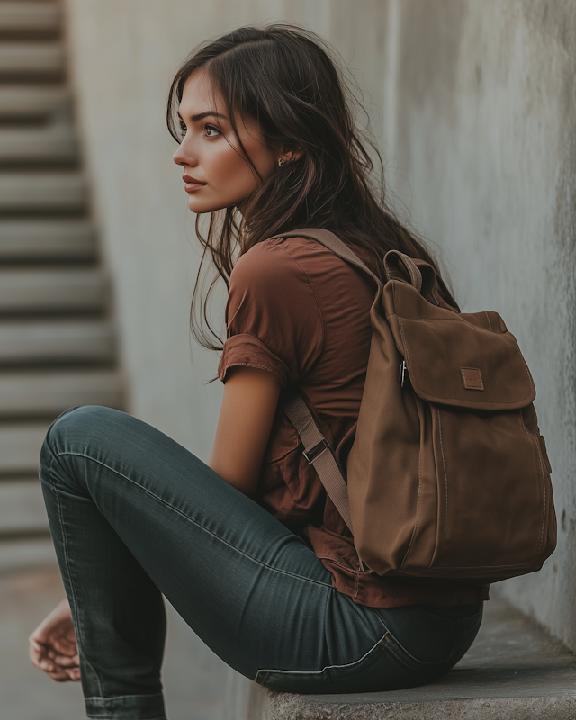 Contemplative Woman on Ledge