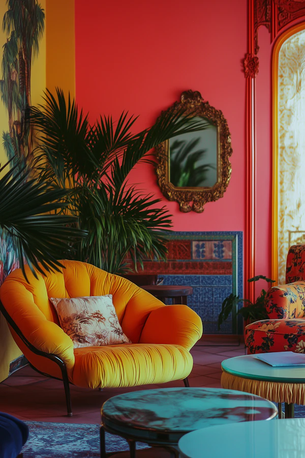 Eclectic Interior with Yellow Armchair