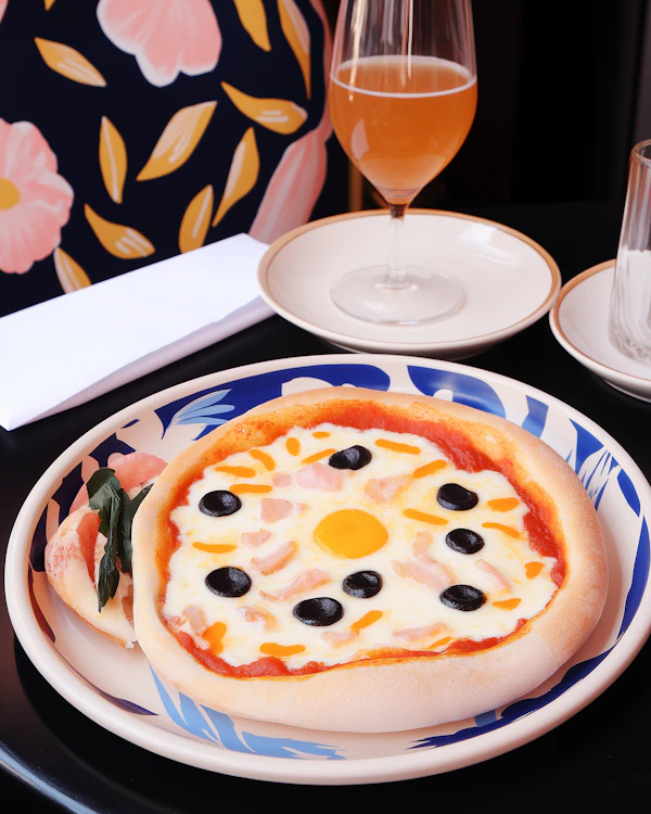 Vibrant Pizza with Beverage
